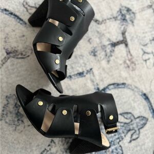 Vince Camuto Black Studded Heels with Strappy Design